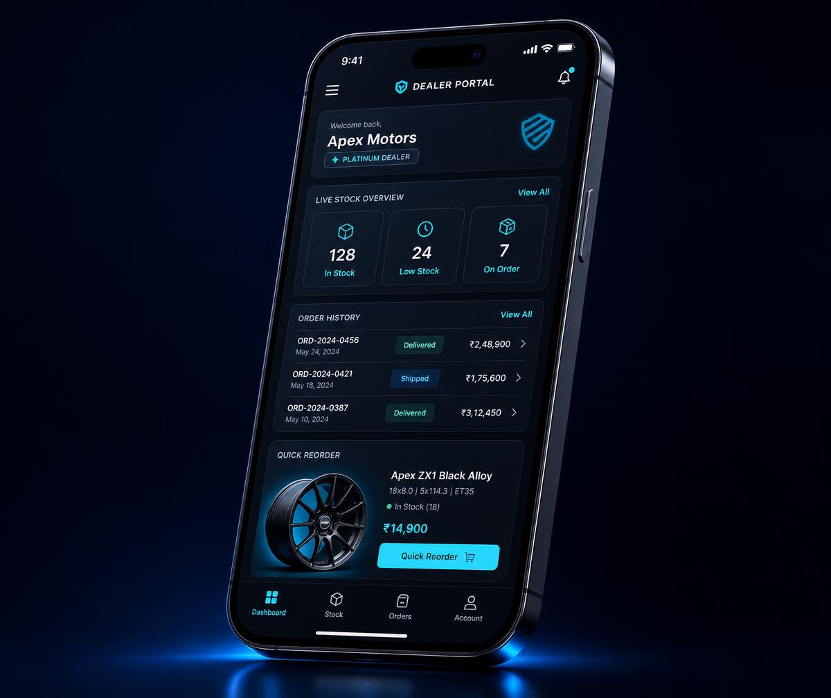 Dealerportaal op mobiel met live voorraad en snel herbestellen